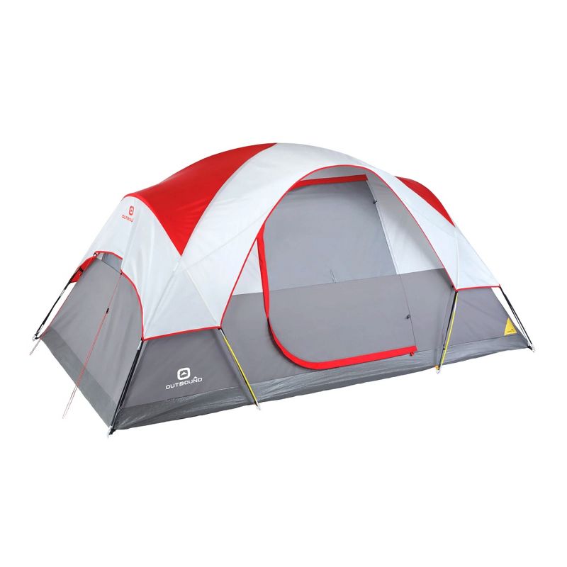 Outbound 6 Person 3 Season Lightweight Long Dome Tent with a Heavy Duty 600 mm Coated Rainfly, Front Canopy, and Ventilated Mesh Roof, Red, 1 of 7