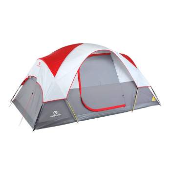 Outbound 6 Person 3 Season Lightweight Long Dome Tent with a Heavy Duty 600 mm Coated Rainfly, Front Canopy, and Ventilated Mesh Roof, Red