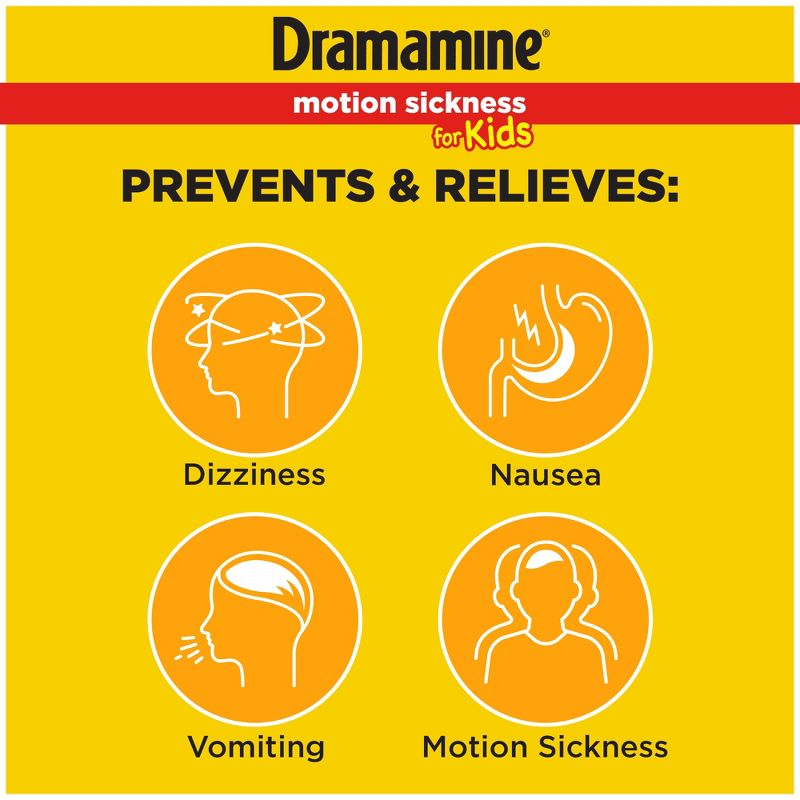 Dramamine Kids Chewable Motion Sickness Relief Tablets for Nausea, Dizziness &#38; Vomiting - Grape -&#160; 8ct, 4 of 10