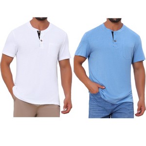 INSPIRE CHIC Men's Summer Short Sleeve Button Basic Henley T-Shirts 2 Packs - 1 of 4