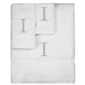 BC BARE COTTON Monogrammed Towel Set, Personalized Gift, Set of 3 - White - Silver Block - 1 of 4