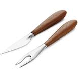 Nambe Curvo Cheese Set, Cheese Knife and Fork Utensil Set for Charcuterie Board, Stainless Steel & Acacia Wood
