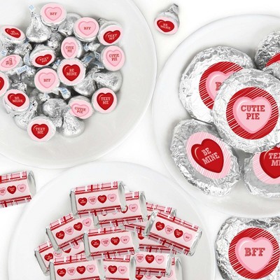 Big Dot of Happiness Conversation Hearts - Mini Candy Bar Wrappers, Round Candy Stickers & Circle Stickers - Valentine's Day Candy Favor Kit - 304 Pcs