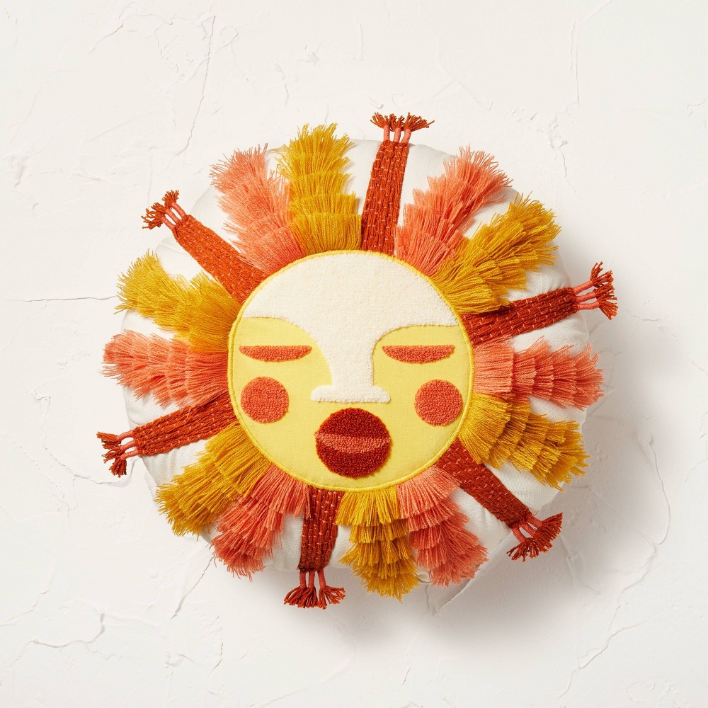 Fringed and Embroidered Sun Round Throw Pillow Gold - Opalhouse™ designed with Jungalow™