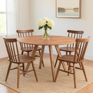 Royal Hampton Dining Table | 47" Round Top | Handmade Natural Brown Mango Wood | Angled Four Legged Base - 1 of 4