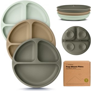 3-Pack Prep Suction Plates for Baby, 100% Silicone Toddler Plates, BPA-Free Divided Baby Plates with Suction - 1 of 4