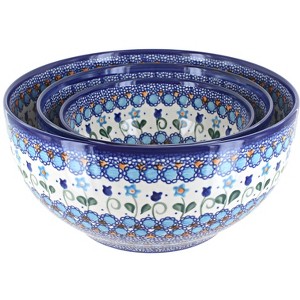 Blue Rose Polish Pottery 7400 Vena 3PC Serving Bowl Set - 1 of 1