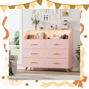 Garvee Wood Dresser for Bedroom - 6 Drawer Dresser with LED Lights & Charging Station, Entryway - 1 of 4