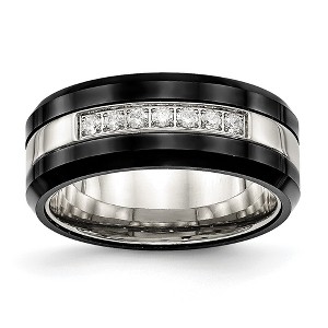 Black Bow Jewelry 8mm Stainless Steel, Black Ceramic & CZ Beveled Comfort Fit Band - 1 of 4