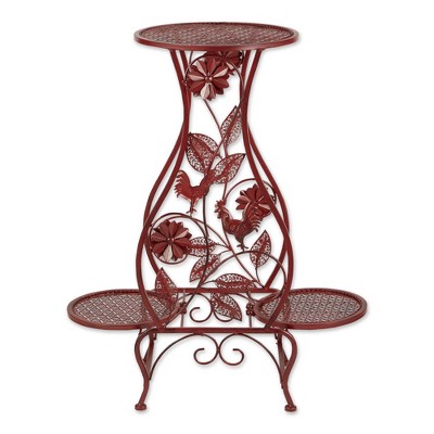12.59" Indoor/Outdoor Iron Rooster Hourglass Triple Plant Stand Red - Zings & Thingz