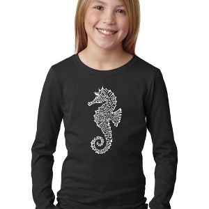 LA Pop Art Girl's Word Art Long Sleeve - Types of Seahorse - 1 of 4