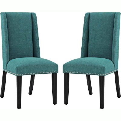 High Teal Leather and Wood Upholstered Side Chair