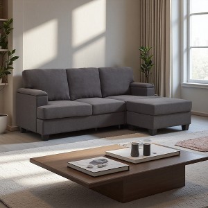 86" Linen L-Shaped Sectional Sofa with Movable Ottoman & Armrest Organizer - 1 of 4