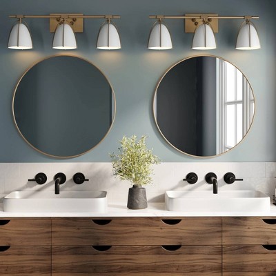 Aubrey 3-Light Gold Brass and White Farmhouse Vanity Fixture