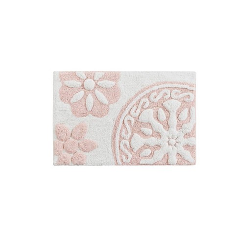 Pink and White Tufted Cotton Bath Mat Washable Bathroom Mat Soft