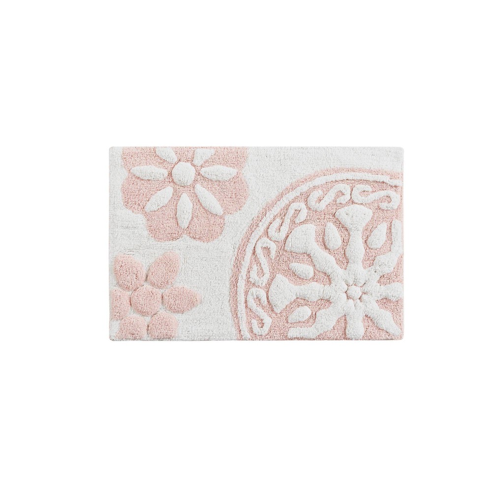 20inx30in Tunisia Medallion Cotton Tufted Bath Rug Blush