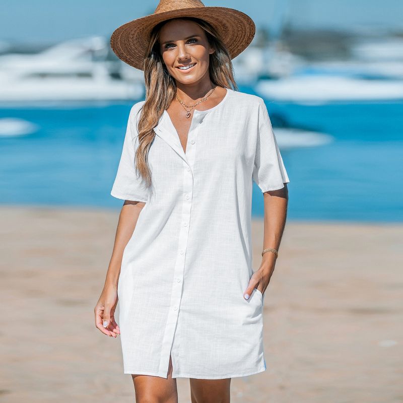 Women's Button-Up Short Sleeve Cover-Up Dress - Cupshe, 3 of 7