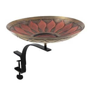 40" Brass Red African Daisy Birdbath with Stake Antique and Patina Finish - Achla Designs: Weather-Resistant, No Assembly Required - 1 of 4