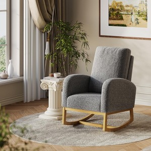 High Back Rocking Chair with Armrest, Modern Rocker Chair for Nursery, Nursing, Living Room or Bedroom, Comfortable Cushions, Wood Base - 1 of 4
