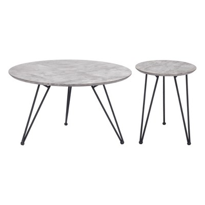 HomeRoots Set of Two Gray and Black Wood and Steel Round Nested Coffee Tables