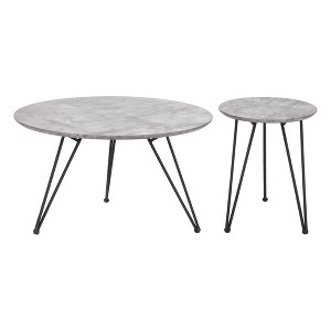 HomeRoots Set of Two Gray and Black Wood and Steel Round Nested Coffee Tables - 1 of 4