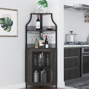 Cabinets  Strip and Glass Holder,Industrial Corner Bar Cabinet with Adjustble Shelf,5-Tiers Liquor Cabinet - 1 of 4
