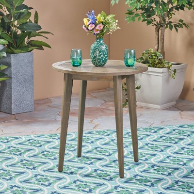Round Outdoor Bistro Table Acacia Wood Side Table with Slatted Top for Patio Balcony or Garden Seating Area - Maison Boucle