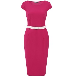 INSPIRE CHIC Women's Cap Sleeve Work Belted Elegant Sheath Dress - 1 of 4
