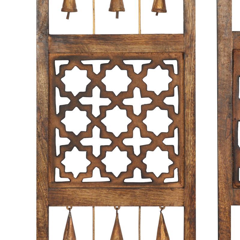 Wood Geometric Intricately Carved Wall Decor with Bells Set of 3 Brown - Olivia &#38; May, 4 of 19