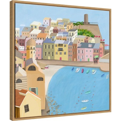 Sylvie Maple Framed Coastal City Canvas Wall Art, 22 x 22 inches