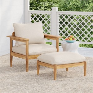 Christopher Knight Home Kate Patio Acacia Wood Club Chair and Ottoman Set with Water-Resistant Cushions - 1 of 4