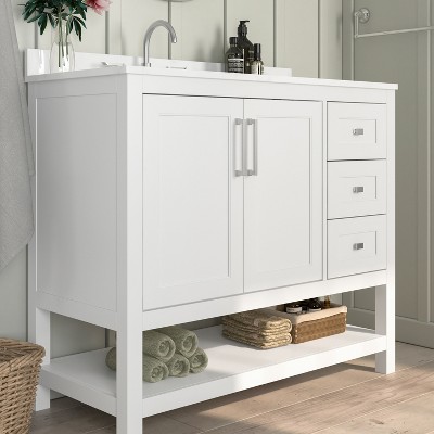 Emma White Freestanding Bathroom Vanity with Carrara Marble Countertop