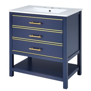 NicBex 30" Bathroom Vanity with Sink, Morden Bathroom Cabinet Storage with 2 Spacious Drawers and Open Shelf for Bathroom, Blue - 1 of 4