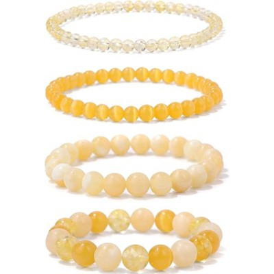 BRINJOY 4PCS Solar Plexus Chakra Bracelet Set - Citrine Crystal Energy Healing Stackable Bracelets for Confidence & Creativity, Yellow