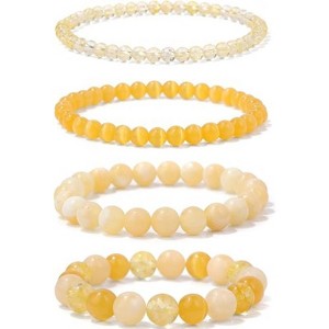 BRINJOY 4PCS Solar Plexus Chakra Bracelet Set - Citrine Crystal Energy Healing Stackable Bracelets for Confidence & Creativity, Yellow - 1 of 4