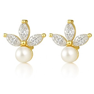 Marquise CZ Flat Back Earrings 18g for Cartilage Helix Tragus Lobe Gold Plated Sterling Silver 1 pair by Ginger Lyne - 1 of 4