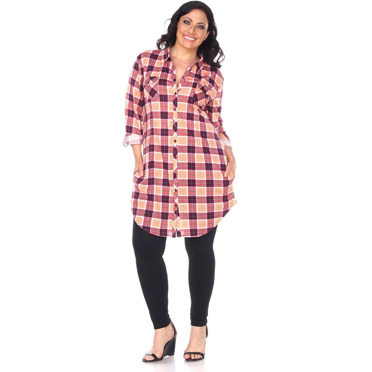 Women's Plus Size Piper Stretchy Plaid Tunic with Pockets - White Mark - thumbnail 4