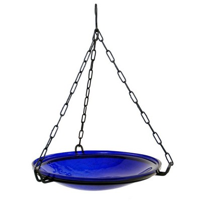 Cobalt Blue Crackle Glass Hanging Birdbath Bowl