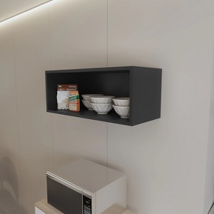 Vynxaria Modern Black Rock Wall Cabinet with Open Storage - 1 of 4