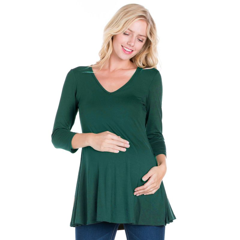 24seven Comfort Apparel Womens Three Quarter Sleeve V-Neck Maternity Tunic Top, 1 of 5
