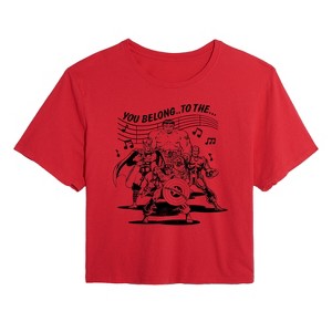 Women's - Marvel - Avengers Merry Marching Society Cropped Graphic T-Shirt - 1 of 4