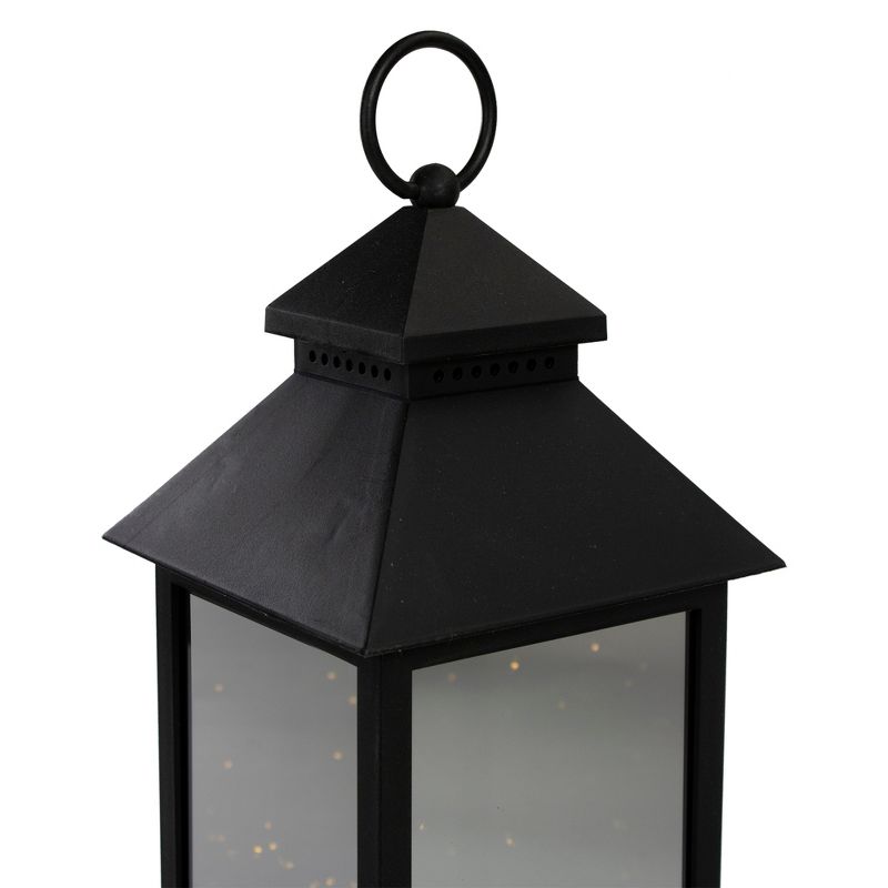 Northlight 12" Black LED Lighted Battery Operated Lantern Warm White Flickering Light, 5 of 6