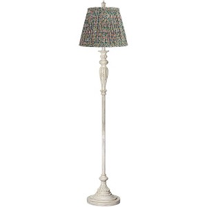 360 Lighting Colonnade Traditional Country 60" Tall Standing Floor Lamp Metal Antique White Finish Living Room Bedroom House Pleated Misha Green Shade - 1 of 4