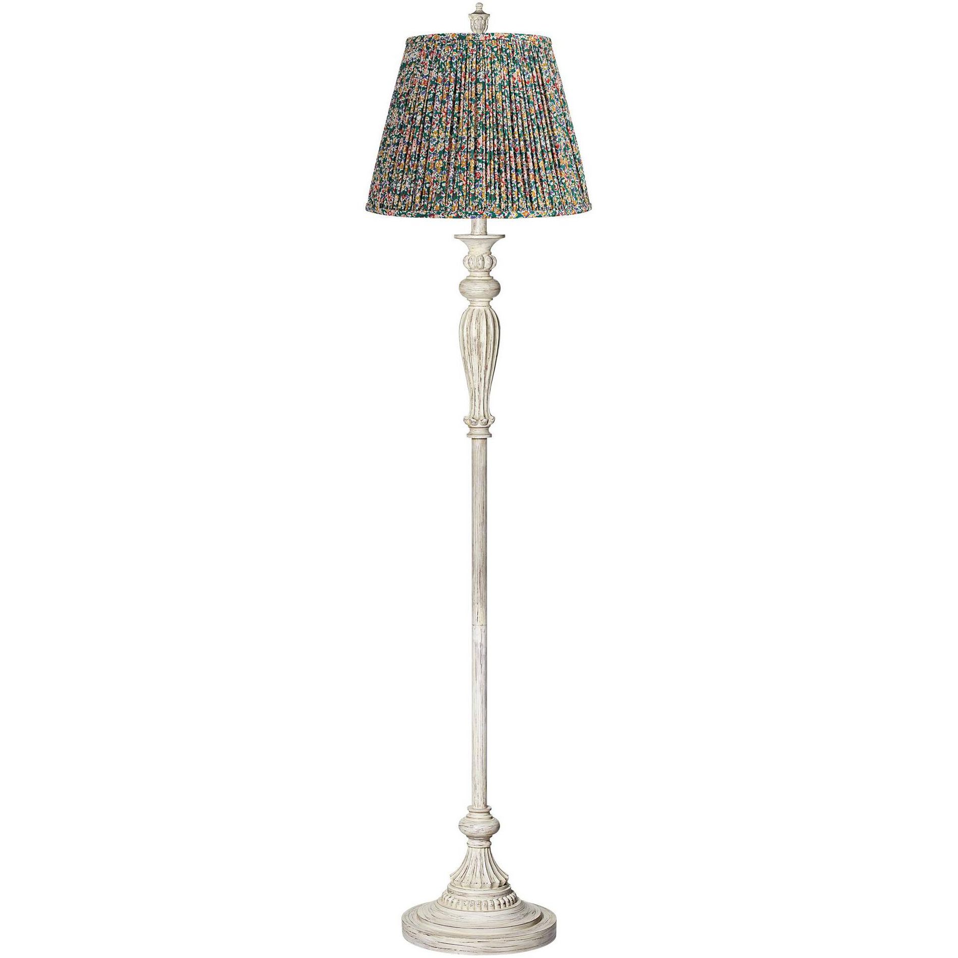 360 Lighting Colonnade Traditional Country 60" Tall Standing Floor Lamp Metal Antique White Finish Living Room Bedroom House Pleated Misha Green Shade