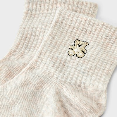Women's Embroidered Teddy Bear Ankle Socks - Oatmeal/Tan 4-10 - image 3