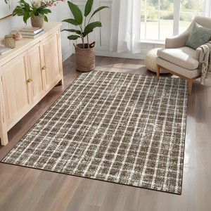 Washable Modern Plaid Rug Non Slip Rug Low Pile Soft Floor Cover Farmhouse Foldable Indoor Carpet for Living Room Bedroom - 1 of 4