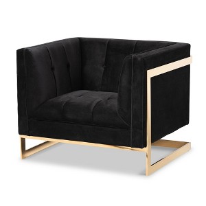Ambra Velvet Fabric Upholstered and Button Tufted Armchair Black/Gold - Baxton Studio: Luxurious Polyester, No Assembly Required - 1 of 4