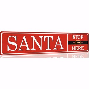 Lomsoe Santa Stop Here Tin Sign Funny Christmas Metal Signs Vintage Santa Print Art Poster Wall Decor For Kitchen Patio Yard Office Cafe Bar 4x16 Inch - 1 of 1
