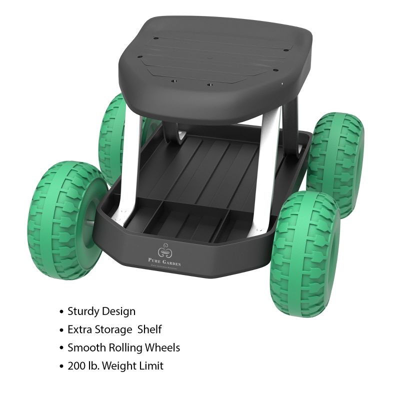 Nature Spring Rolling Garden Seat With Wheels - Black/Green, 3 of 6