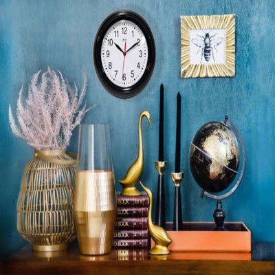 Black Round Plastic Wall Clock with Quartz Movement, 8.75 Inches